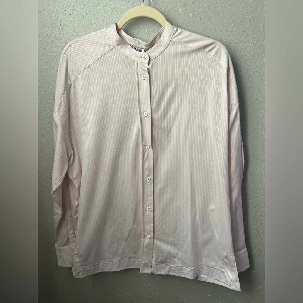 Max Mara Light Pink Edmea Button Down Blouse Striped Mandarin Collar New - Picture 2 of 8